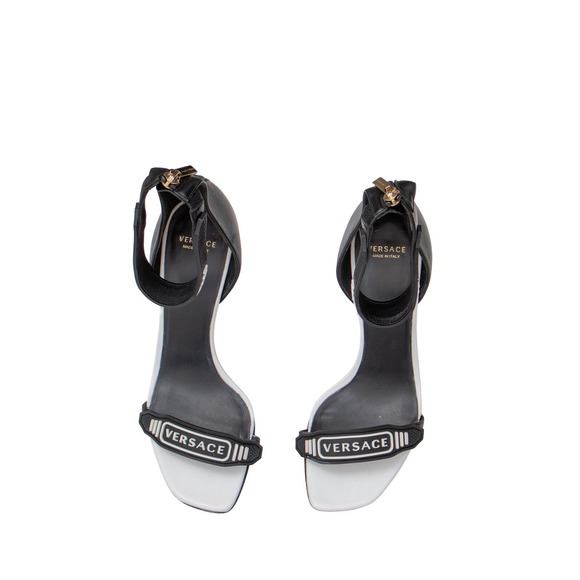 Versace Logo Strap High Heel Sandals Black Leather Ankle Strap US 7 / EU 37 - Picture 8 of 12